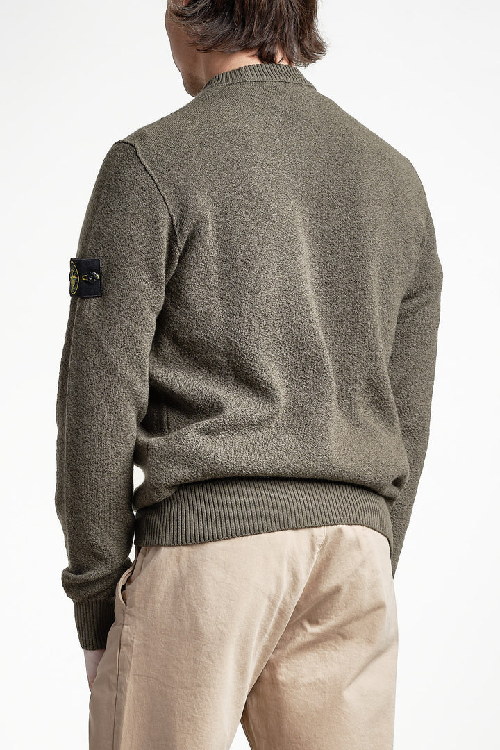 Textured Stitch Pure Wool Crew Neck Knit Military Green – Stone Island, bakifrån