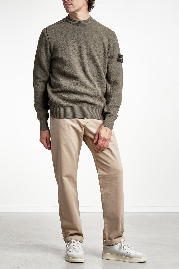 Textured Stitch Pure Wool Crew Neck Knit Military Green – Stone Island, helbild