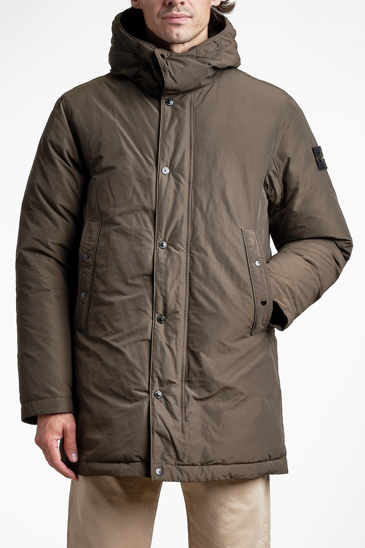 Micro Twill Long Parka Coal Grey – Stone Island, framifrån