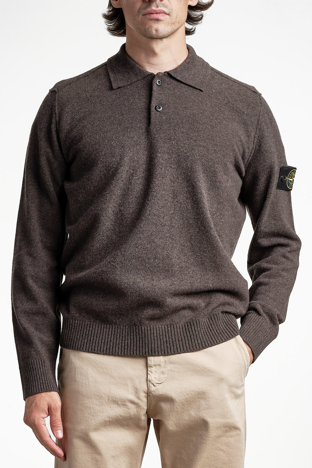 Geelong Wool Long Sleeve Polo Lead Grey – Stone Island, framifrån
