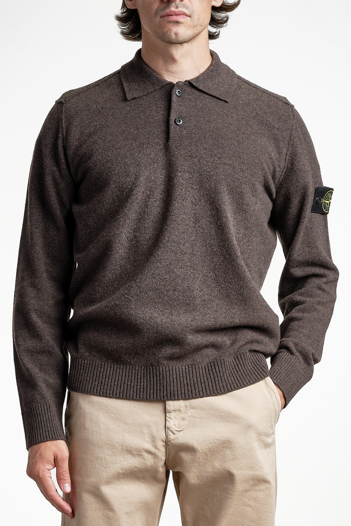 Geelong Wool Long Sleeve Polo Lead Grey – Stone Island, framifrån