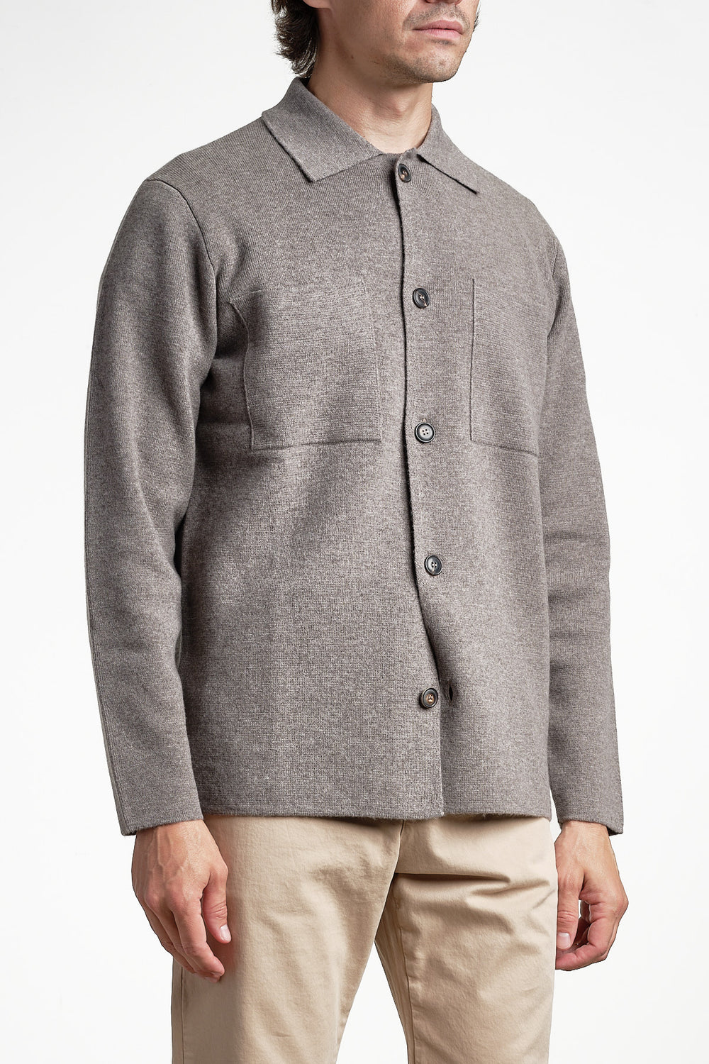 Wool Cashmere Knit Overshirt Beige – Filippo de Laurentiis, framifrån