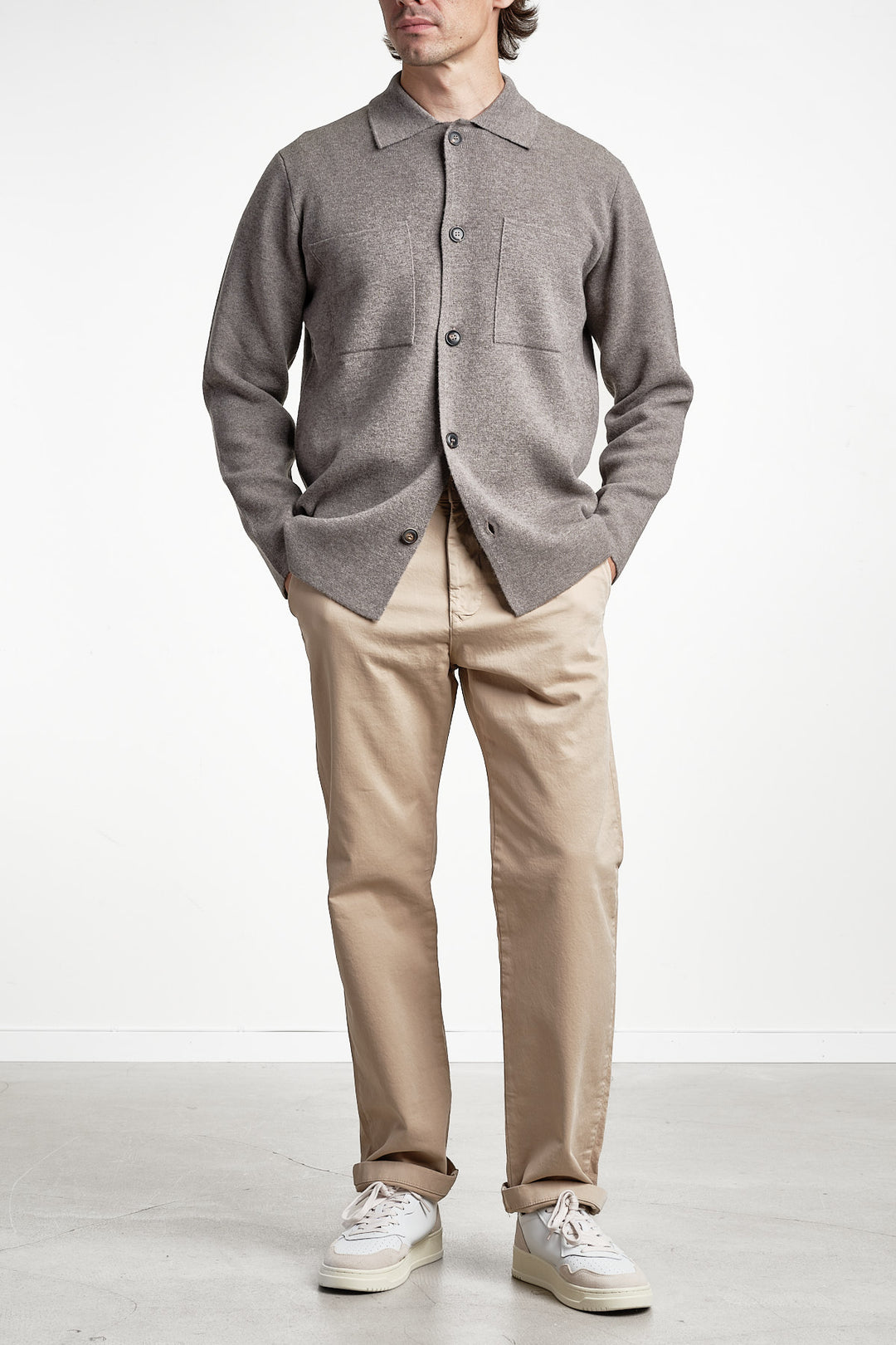 Wool Cashmere Knit Overshirt Beige – Filippo de Laurentiis, bakifrån