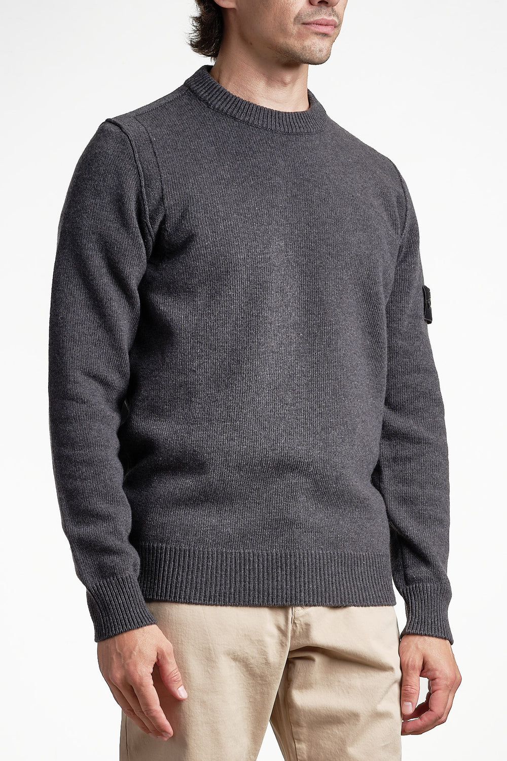 Lambswool Crew Neck Knit Lead Grey – Stone Island, framifrån