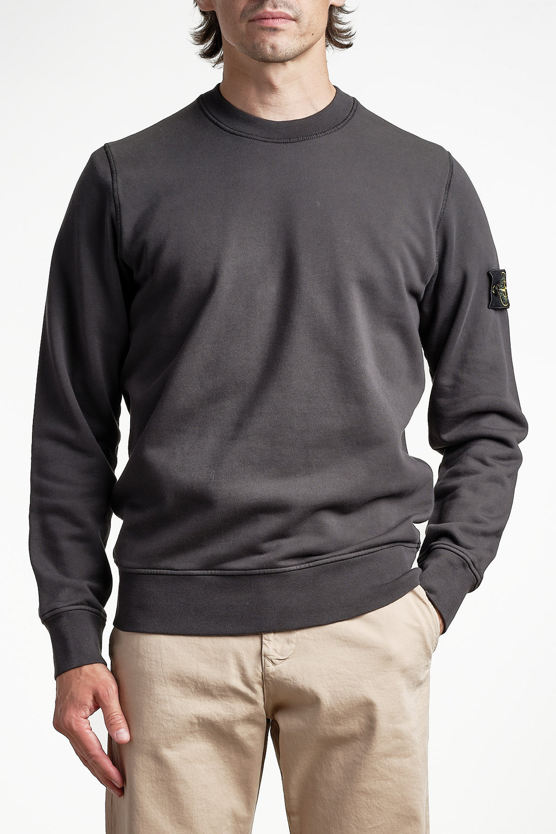 Garment Dyed Fleece Sweatshirt Lead Grey – Stone Island, detalj