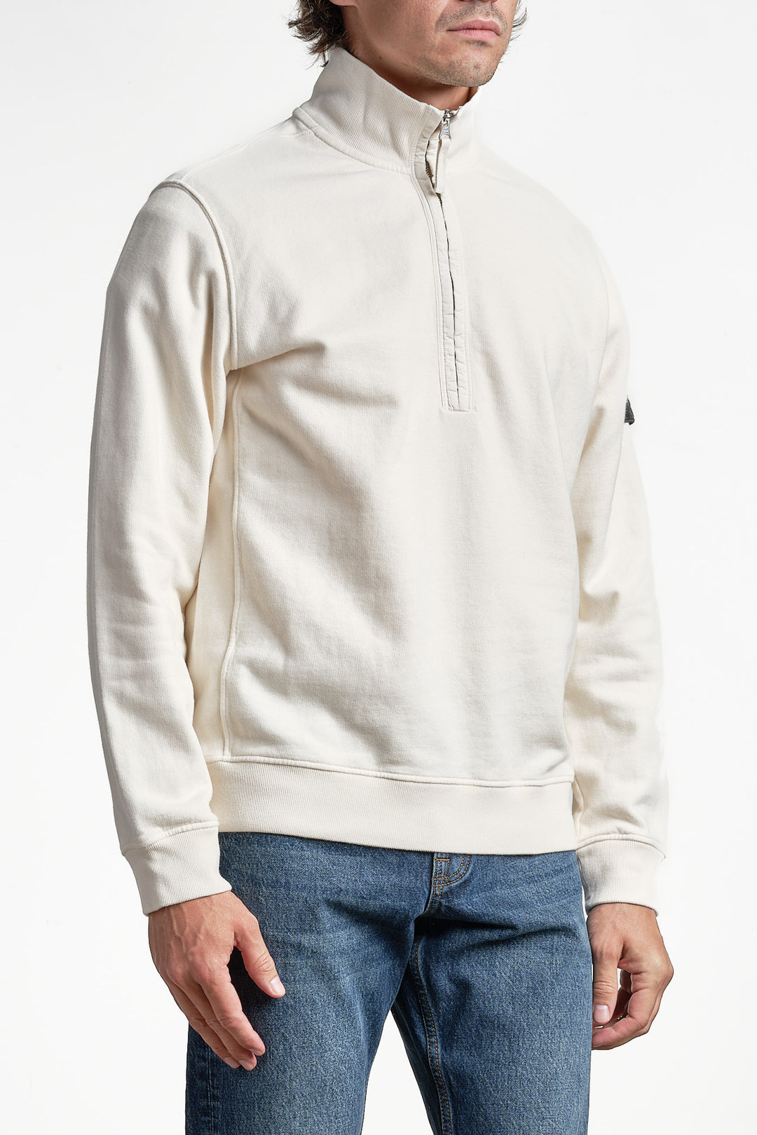 Brushed Fleece Long Sleeve Polo Ivory – Stone Island, framifrån
