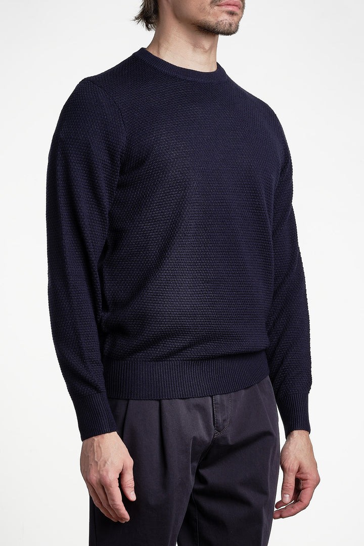 Grana Di Riso Crewneck Sweater Blue/Navy – Jupiter, snett framifrån