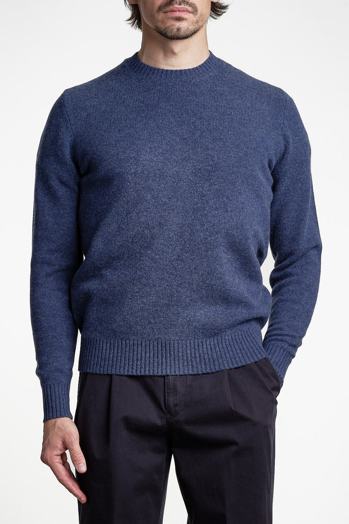 Luxury Wool Cashmere Crewneck Denim – Jupiter, framifrån