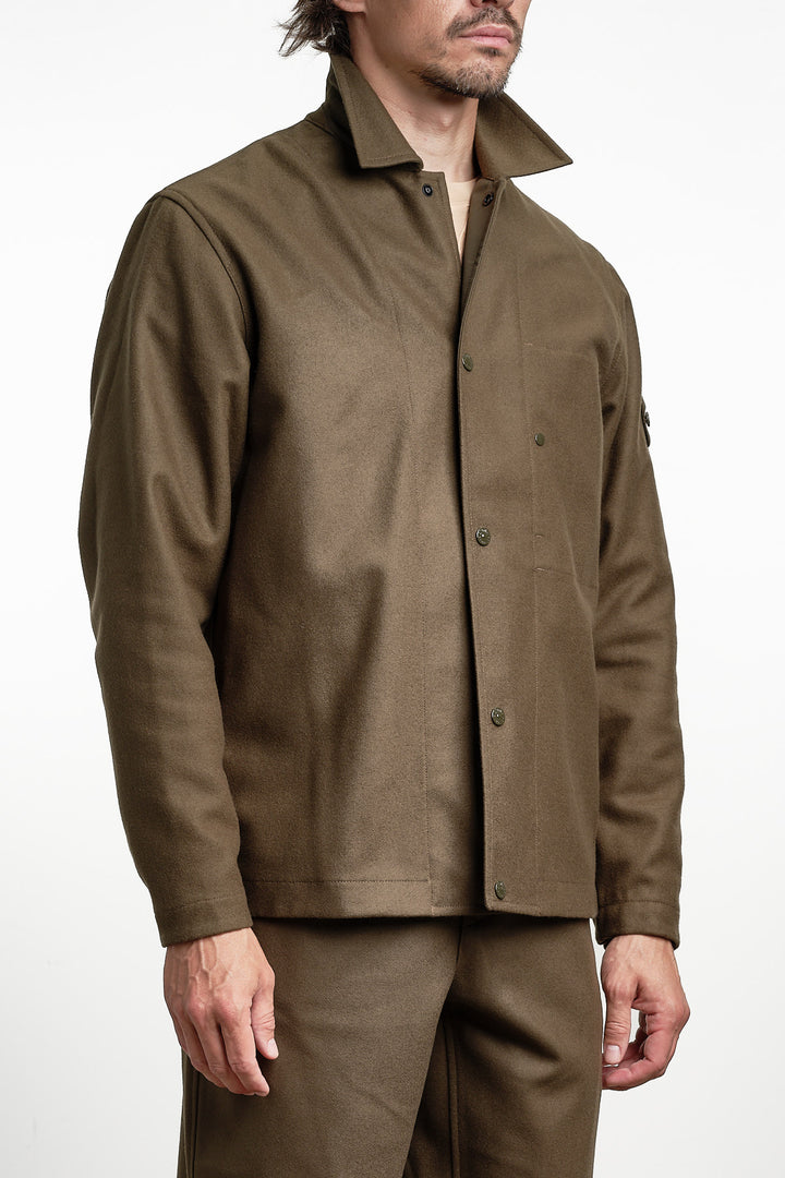 Ghost Piece Flannel Overshirt Green – Stone Island, detaljbild framifrån