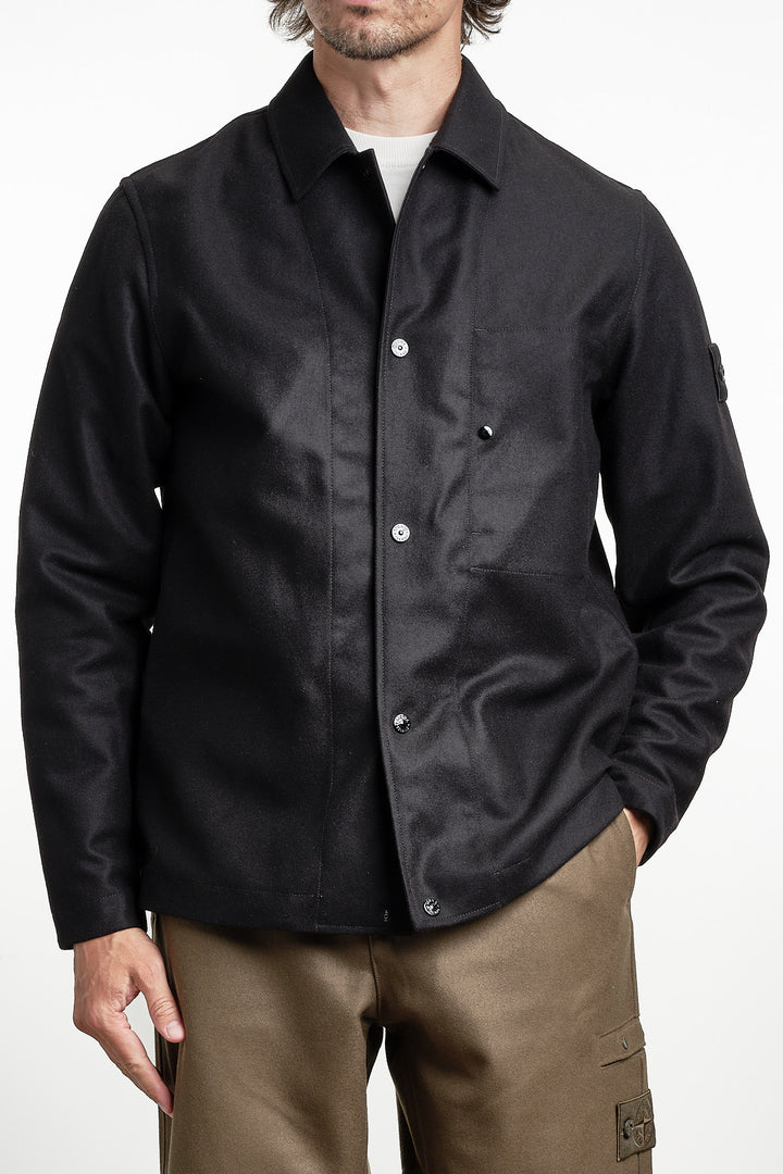Ghost Piece Flannel Overshirt Black – Stone Island, framifrån