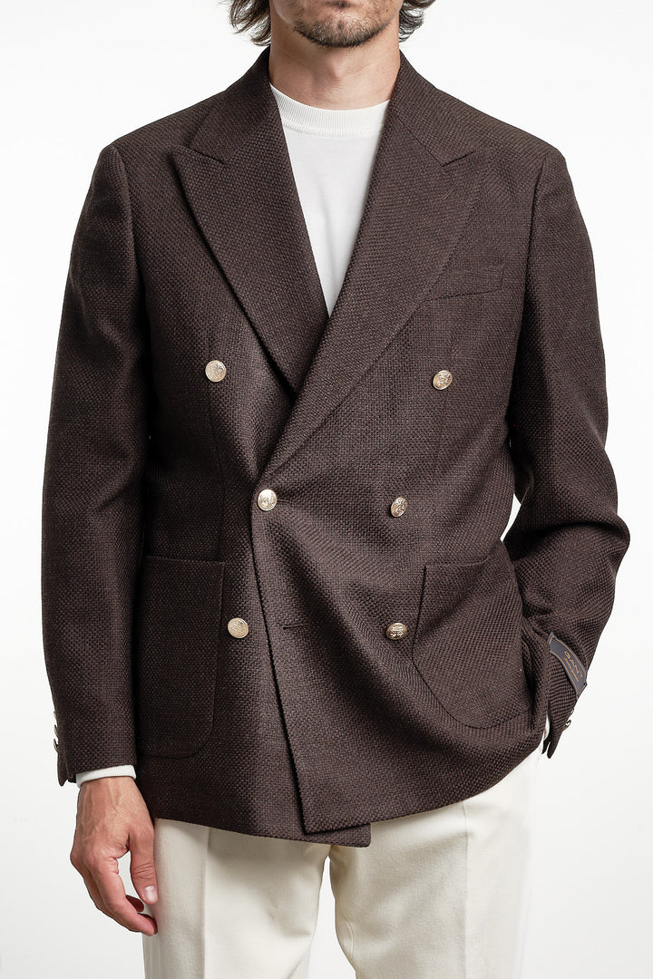 Wool Textured Club Blazer Black Brown