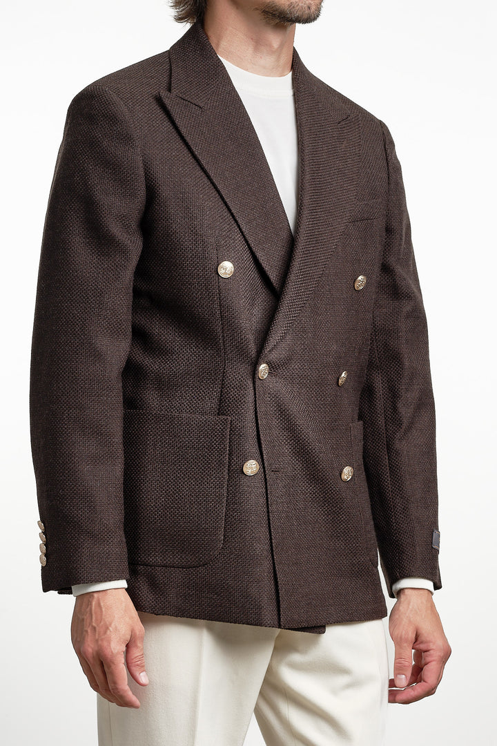 Wool Textured Club Blazer Black Brown
