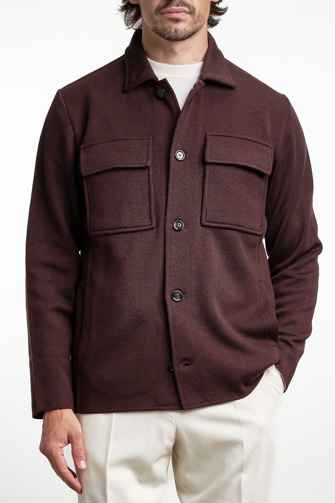 Merino Wool Overshirt Dark Brown – Lardini, framifrån