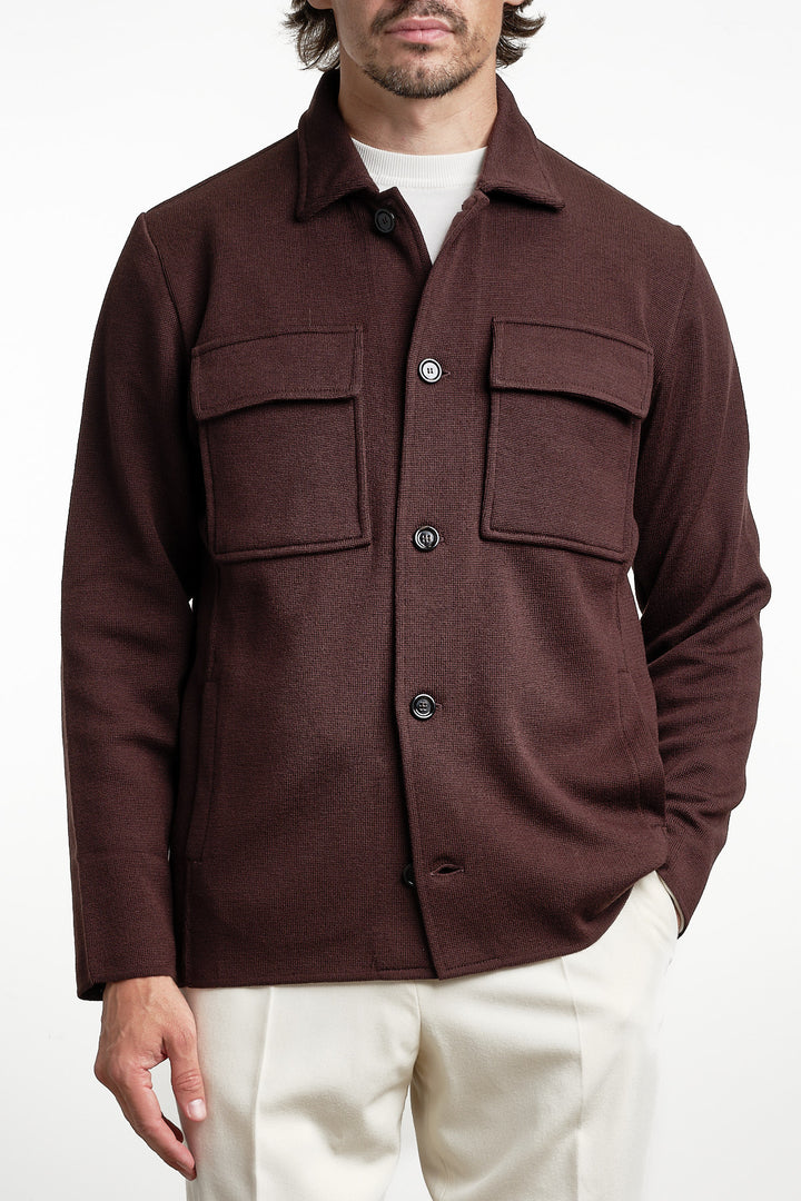Merino Wool Overshirt Dark Brown – Lardini, framifrån