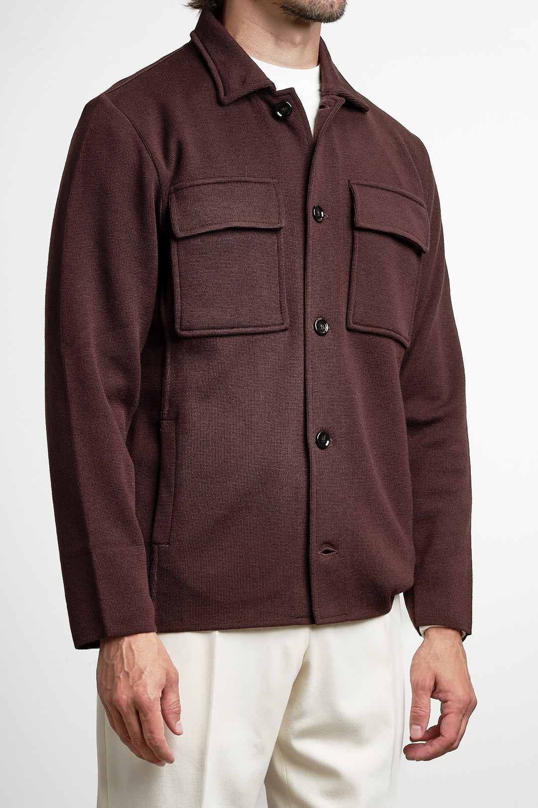 Merino Wool Overshirt Dark Brown – Lardini, bakifrån