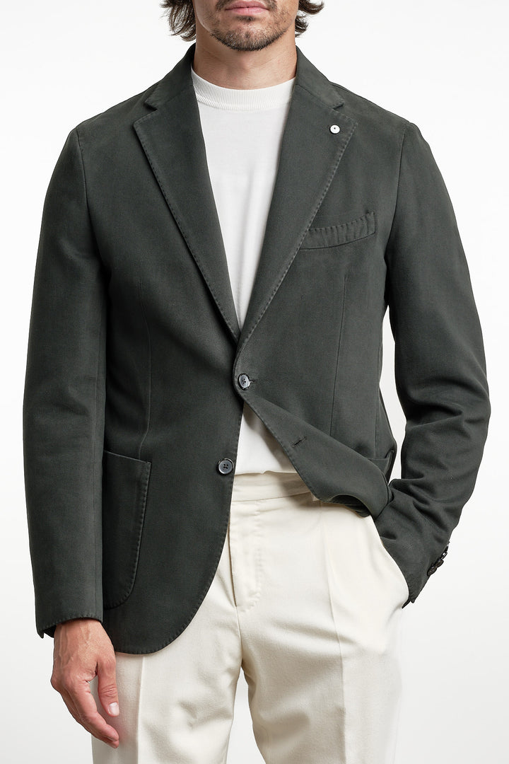 Cotton Cashmere Garment Dyed Blazer Green – L.B.M. 1911, närbild med handen i fickan