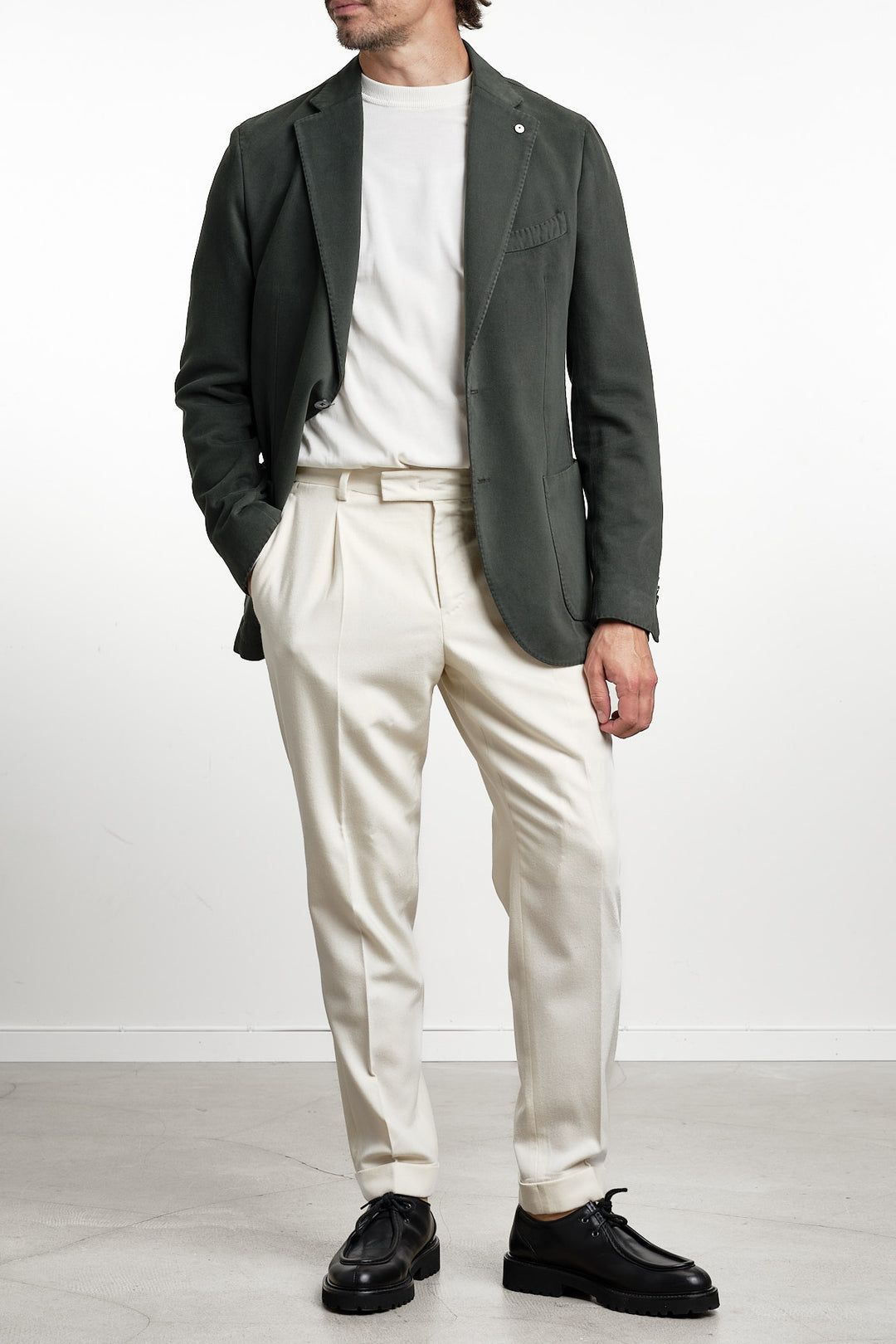 Cotton Cashmere Garment Dyed Blazer Green – L.B.M. 1911, detaljbild tyg