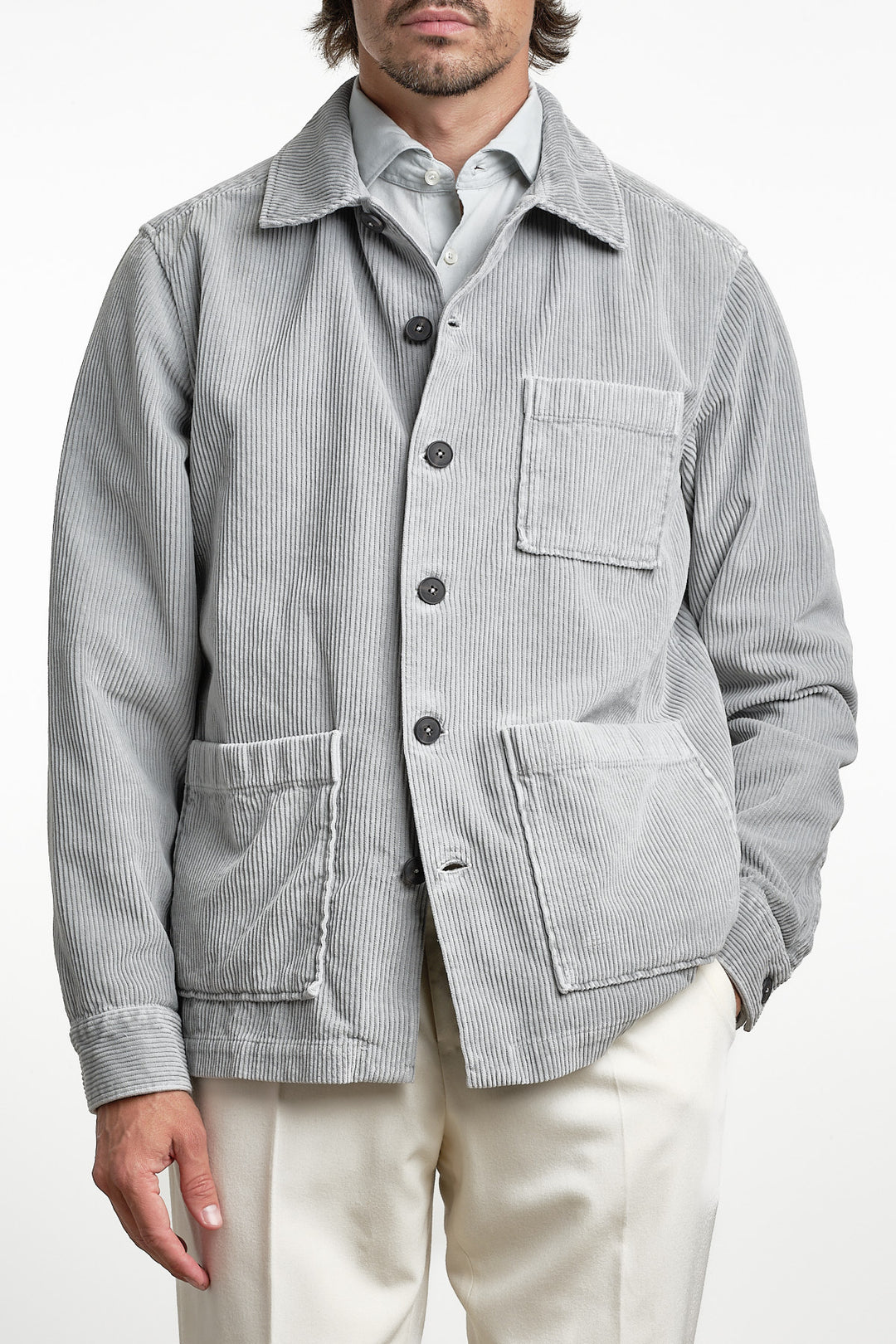 Corduroy Capo Grafite Overshirt Steel Grey – Xacus, framifrån