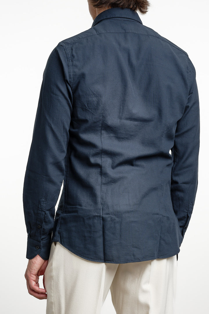 Luxury Garment Dyed Flannel Shirt Navy – Xacus, bakifrån