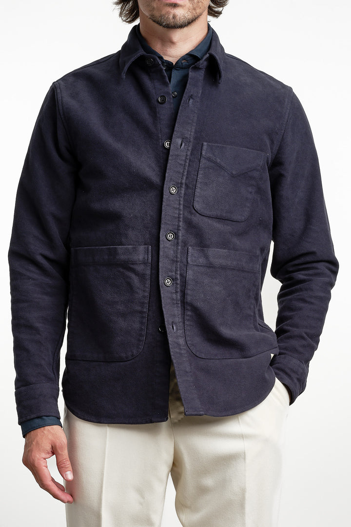 Merino Wool Overshirt Navy – Lardini, framifrån