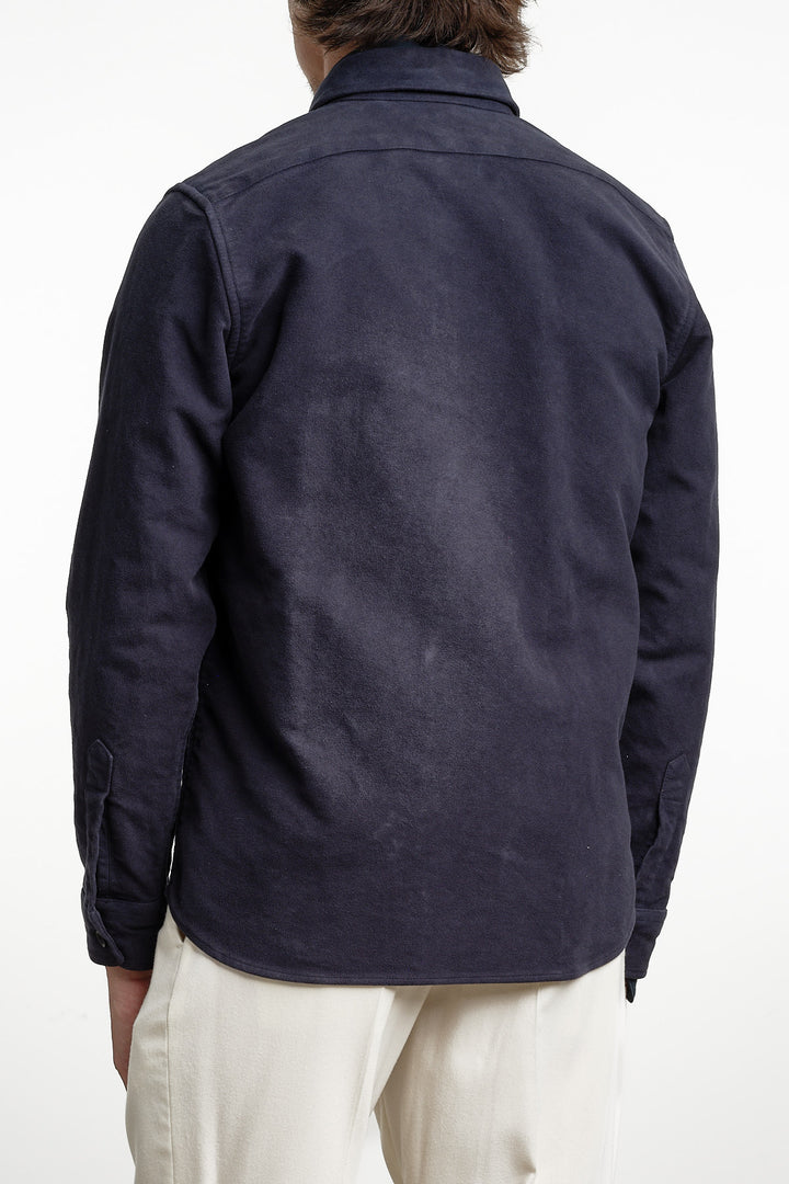 Merino Wool Overshirt Navy – Lardini, bakifrån