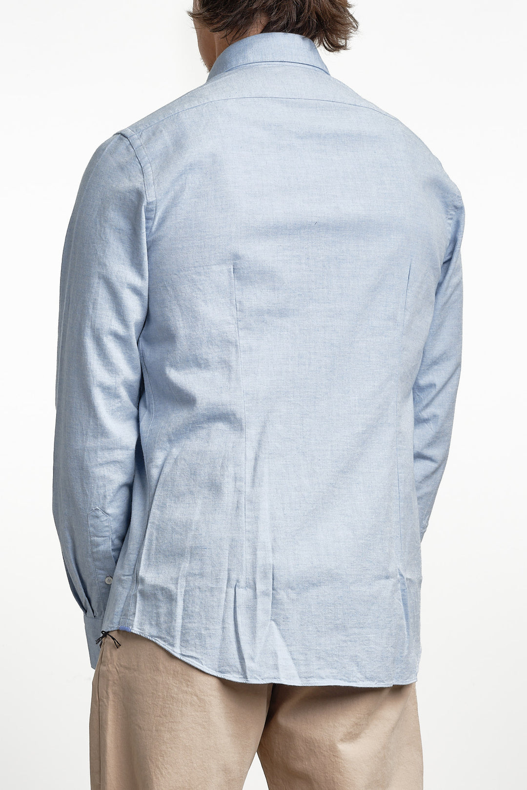 Yarn Dyed Flannel Shirt Light Blue – Xacus, bakifrån