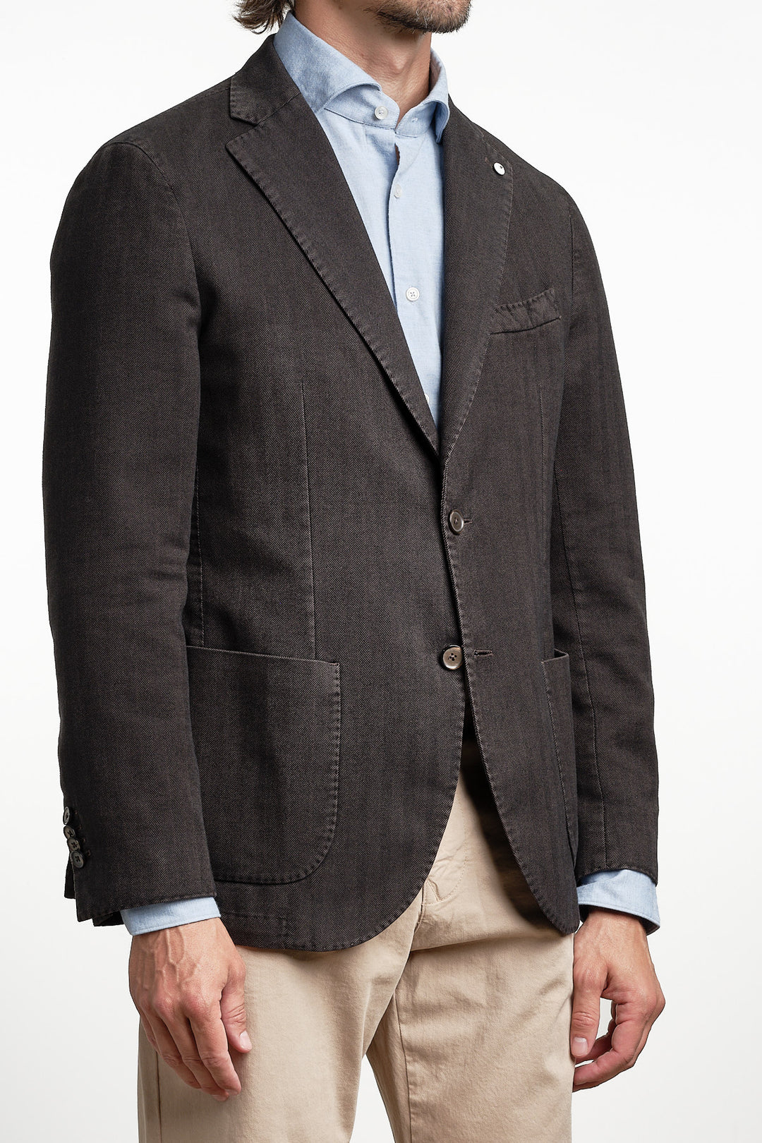 Cotton Garment Dyed Herringbone Blazer Dark Brown – L.B.M. 1911, sidan