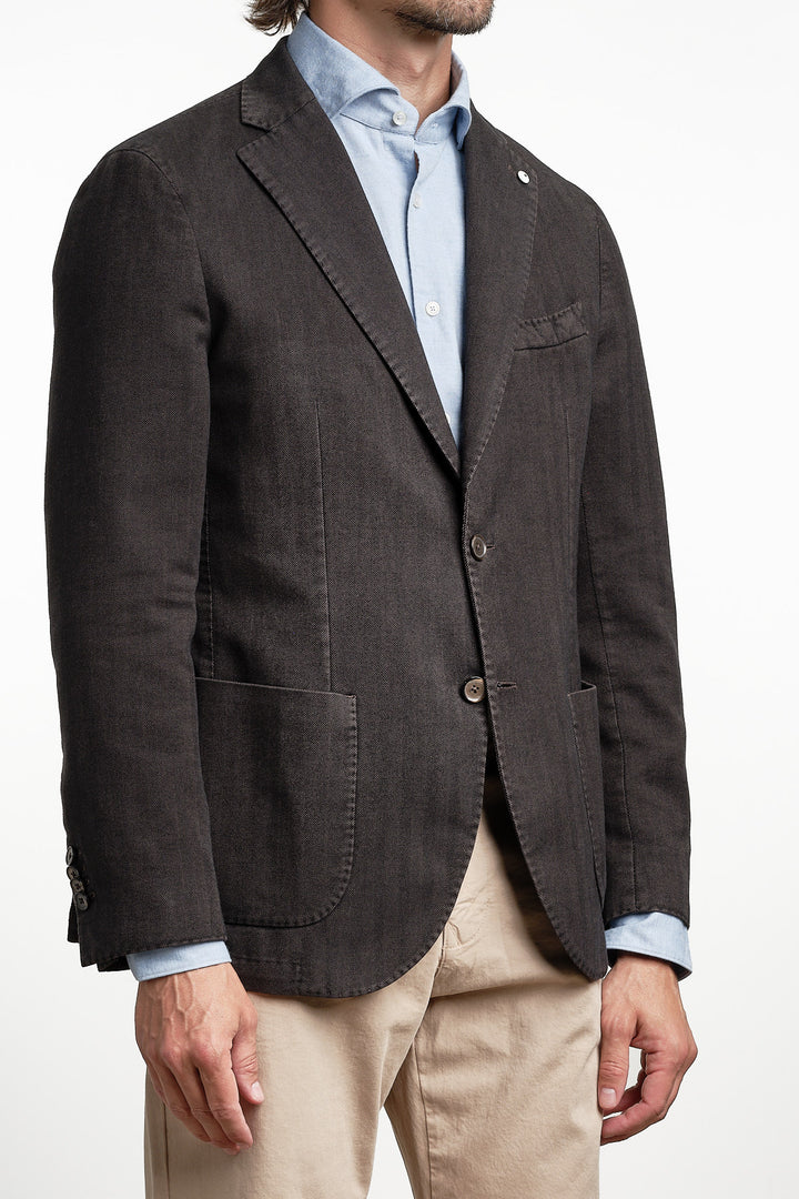 Cotton Garment Dyed Herringbone Blazer Dark Brown – L.B.M. 1911, sidan