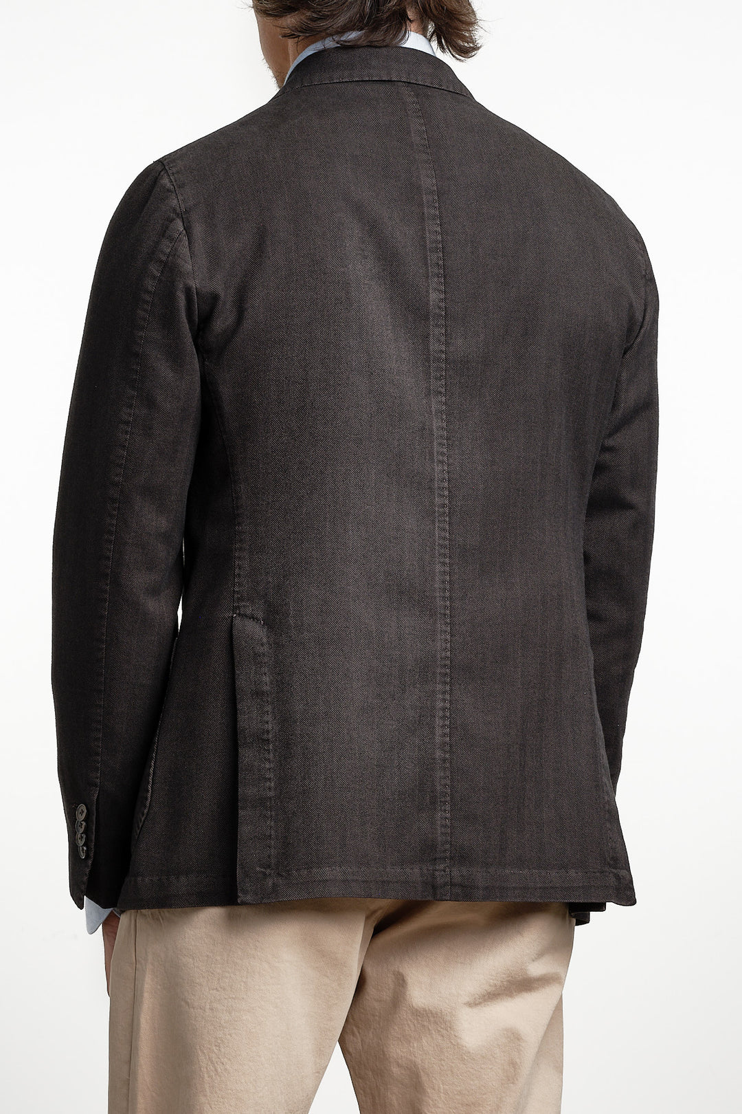 Cotton Garment Dyed Herringbone Blazer Dark Brown – L.B.M. 1911, bakifrån