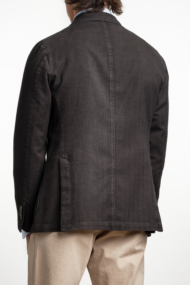 Cotton Garment Dyed Herringbone Blazer Dark Brown – L.B.M. 1911, bakifrån