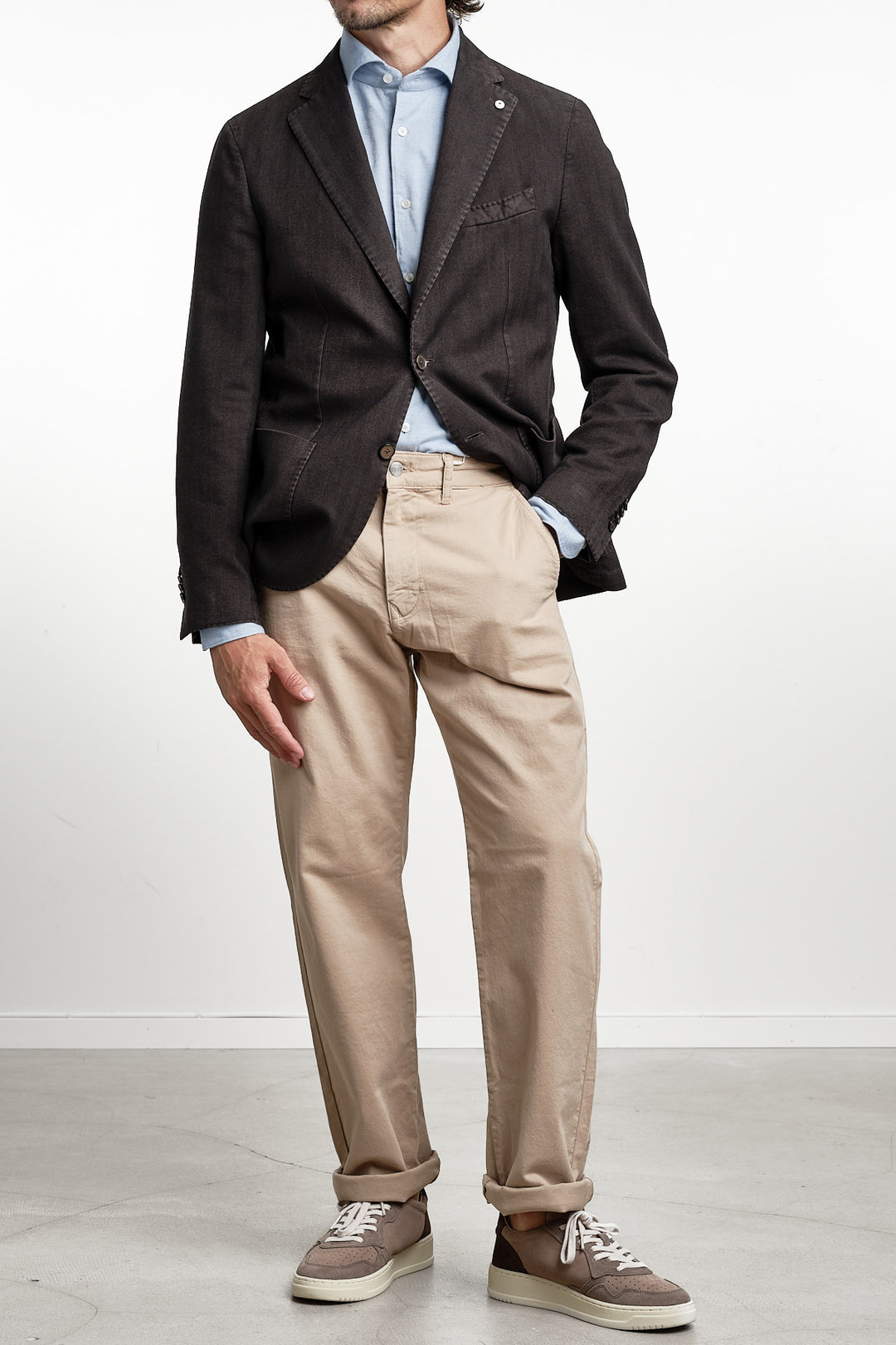 Cotton Garment Dyed Herringbone Blazer Dark Brown – L.B.M. 1911, helbild