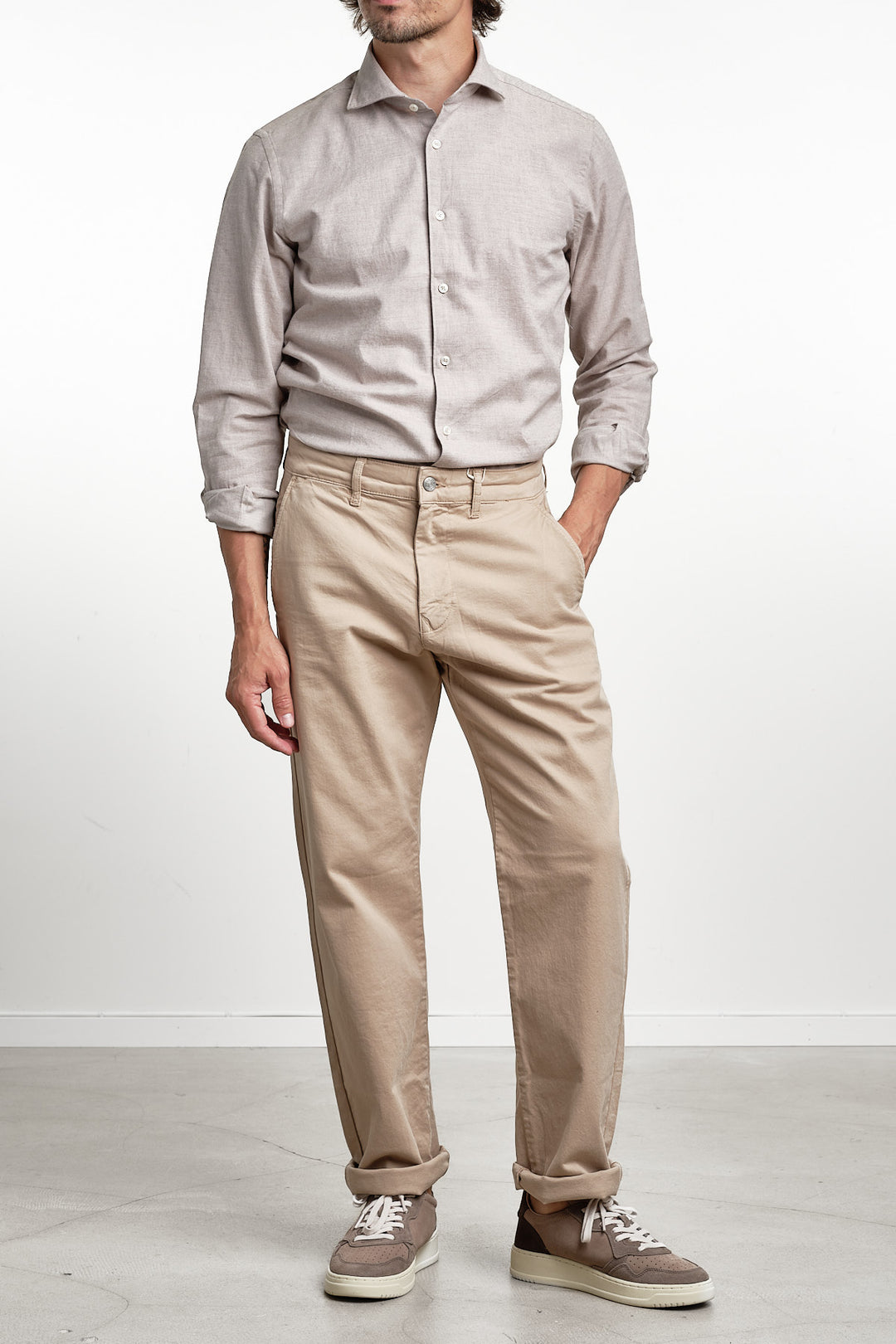Yarn Dyed Flannel Shirt Beige – Xacus, helbild