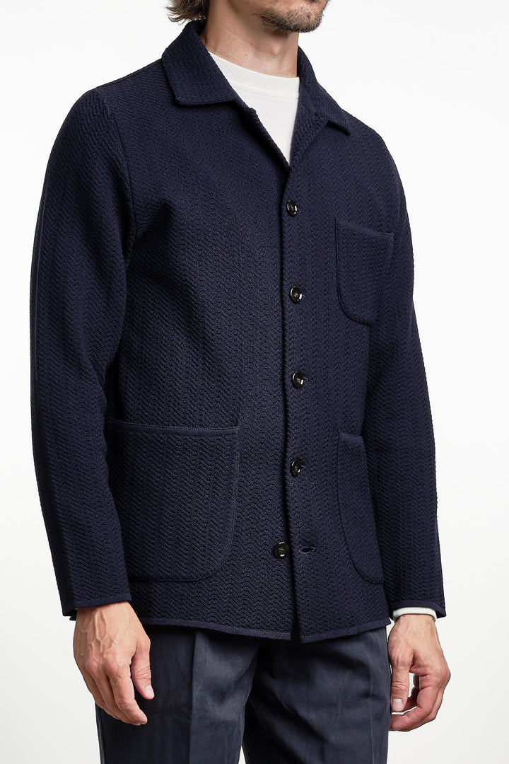 Herringbone Knitwear Overshirt Navy – Lardini, sidan