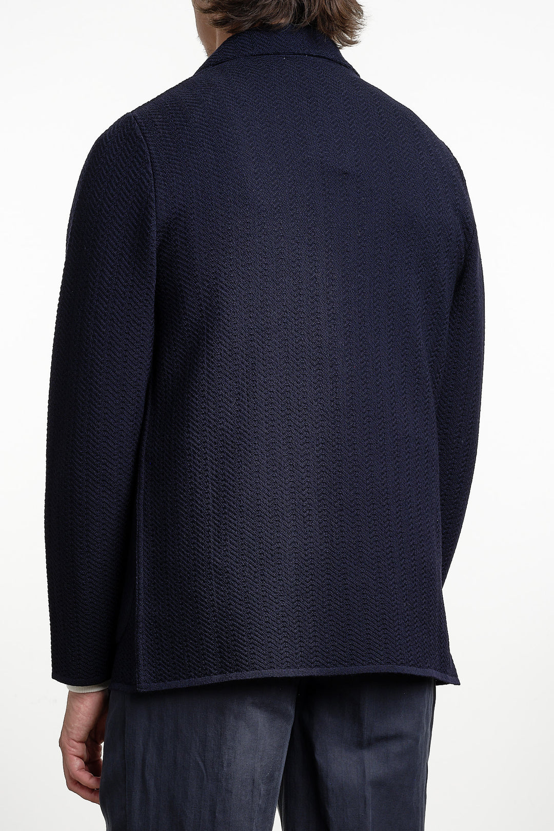 Herringbone Knitwear Overshirt Navy – Lardini, bakifrån