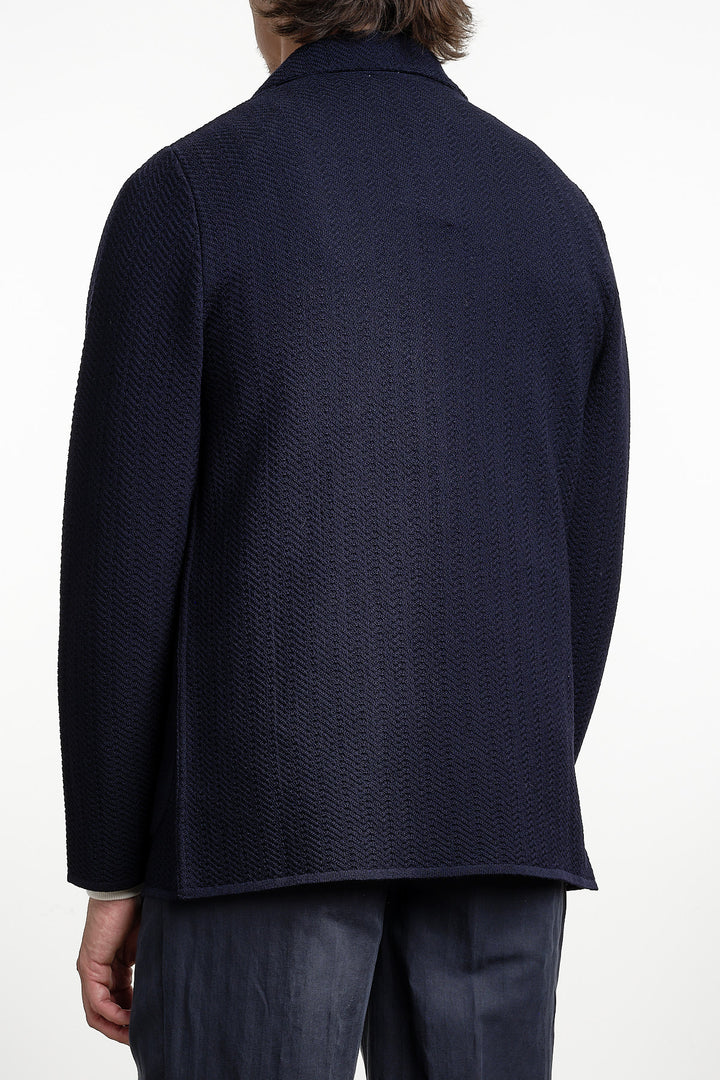 Herringbone Knitwear Overshirt Navy – Lardini, bakifrån