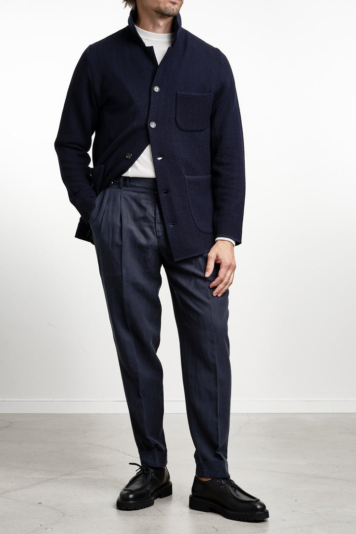 Herringbone Knitwear Overshirt Navy – Lardini, helbild