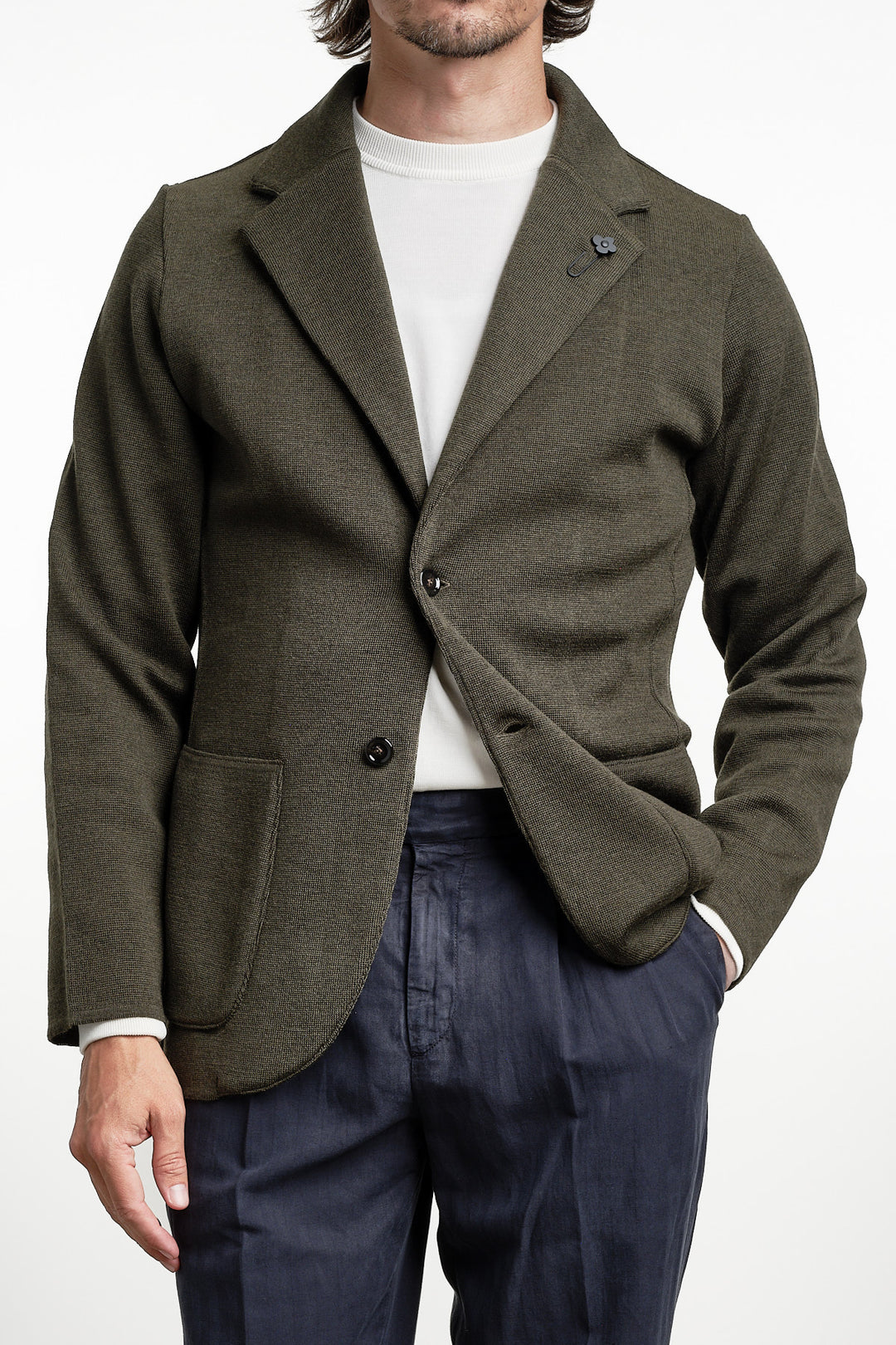 Single Breasted Knitwear Blazer Green – Lardini, framifrån