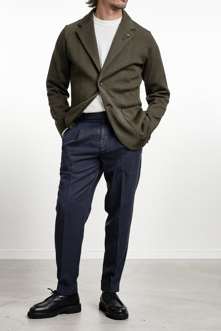 Single Breasted Knitwear Blazer Green – Lardini, helbild med handen i fickan