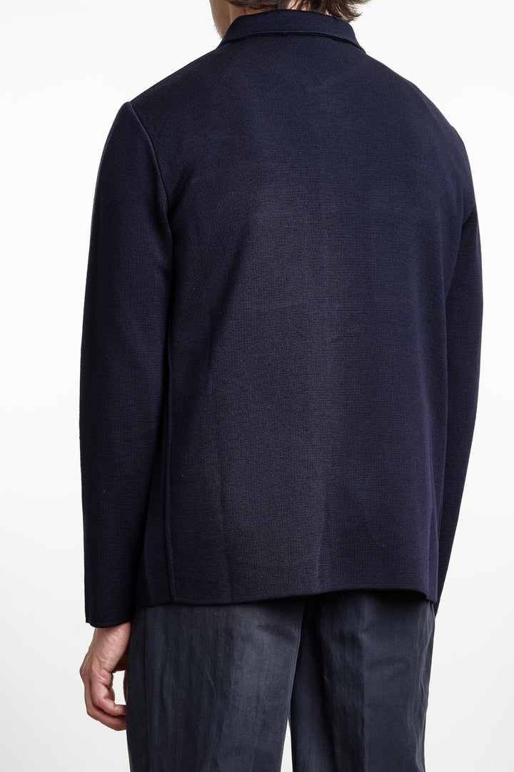 Merino Wool Overshirt Navy – Lardini, bakifrån