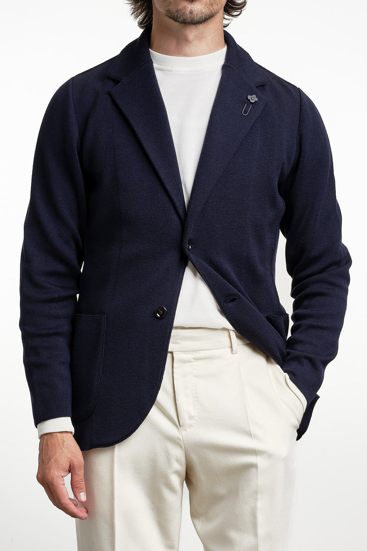 Single Breasted Knitwear Blazer Navy – Lardini, framifrån