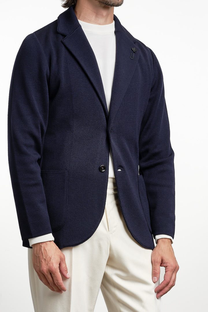 Single Breasted Knitwear Blazer Navy – Lardini, sidan