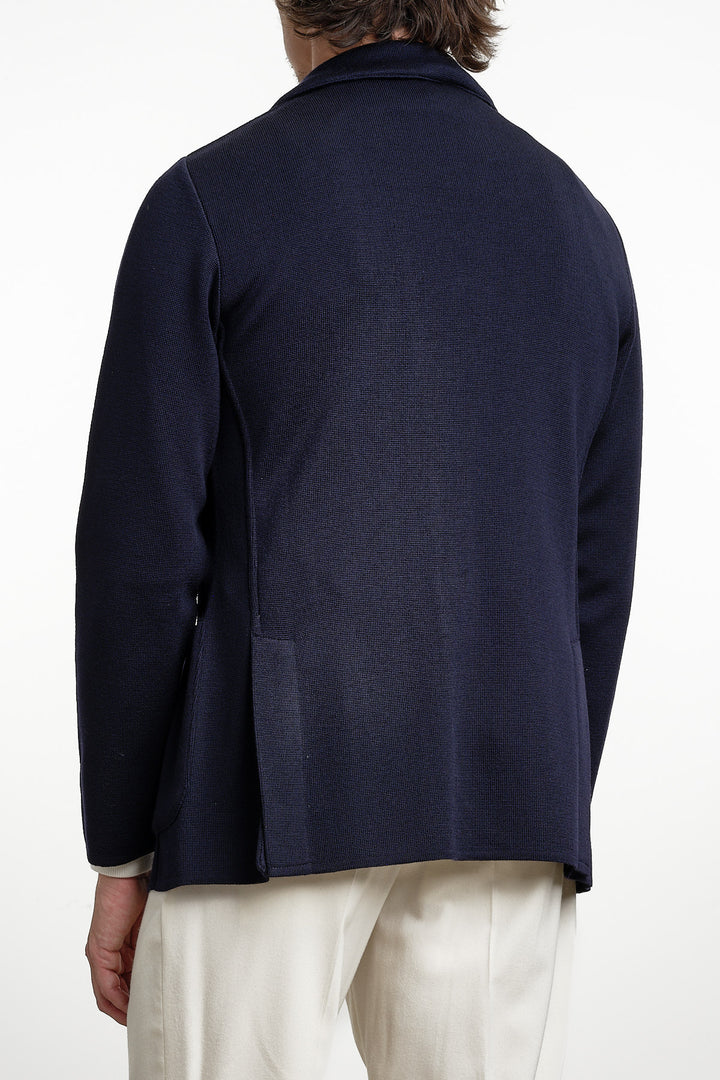 Single Breasted Knitwear Blazer Navy – Lardini, bakifrån