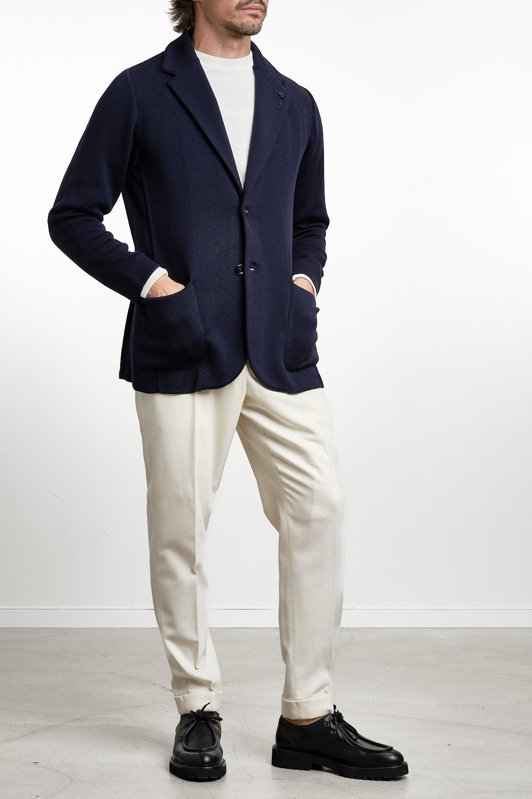 Single Breasted Knitwear Blazer Navy – Lardini, helbild