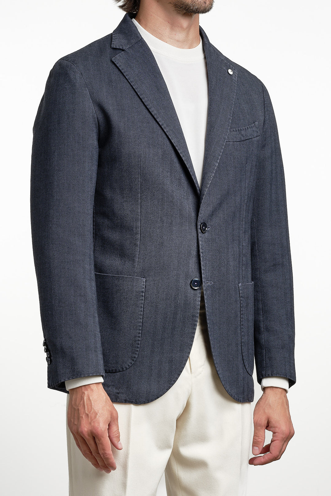 Cotton Garment Dyed Herringbone Blazer Navy – L.B.M. 1911, sidan