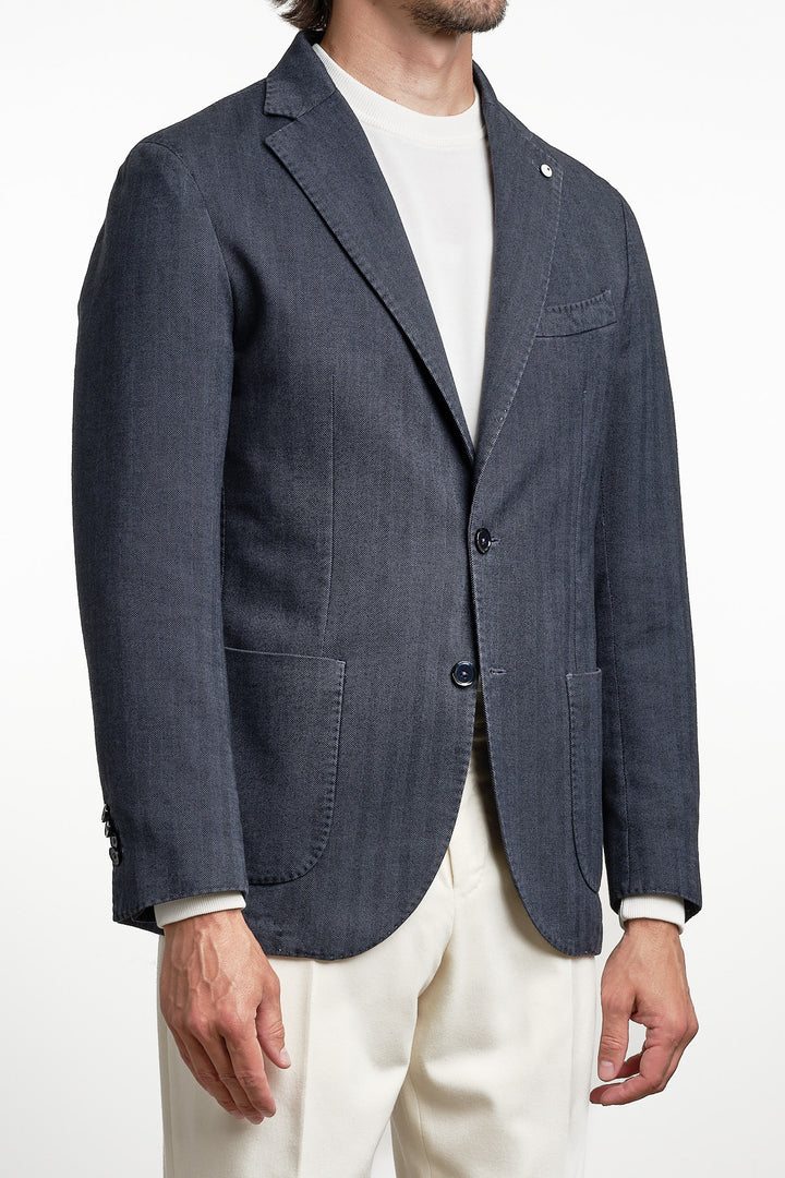 Cotton Garment Dyed Herringbone Blazer Navy – L.B.M. 1911, sidan