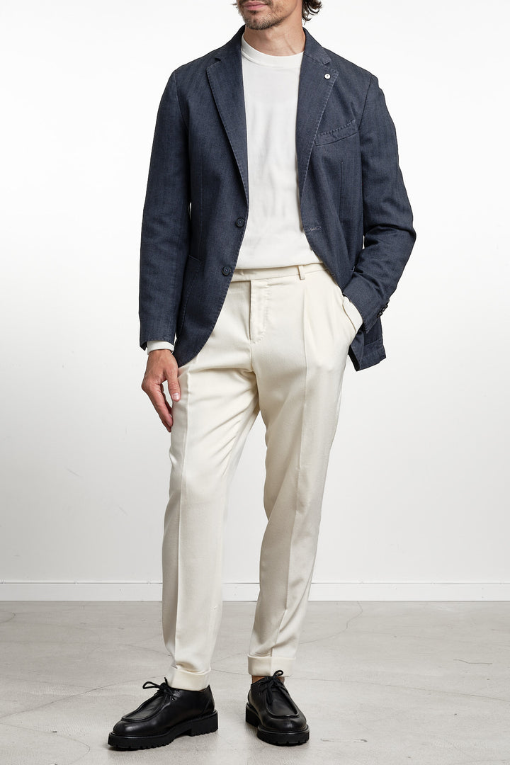 Cotton Garment Dyed Herringbone Blazer Navy – L.B.M. 1911, bakifrån