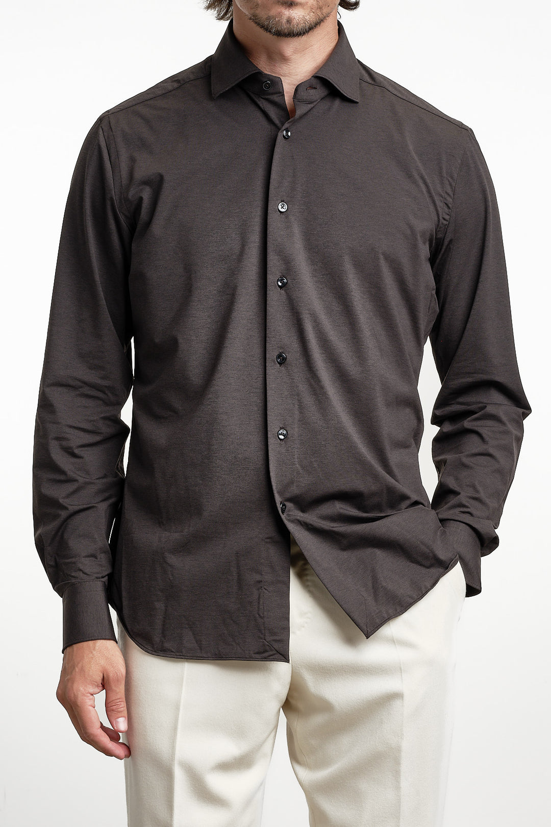 Active Tecnico Melange Shirt Dark Brown – Xacus, framifrån