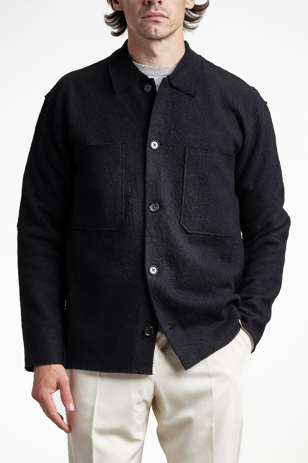 Jonas 6398 Wool Overshirt Black – NN07, framifrån