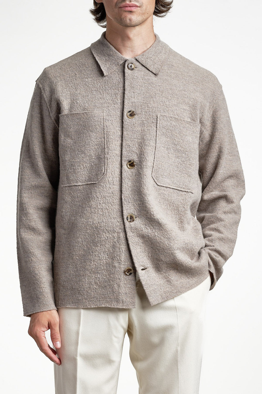 Jonas 6398 Wool Overshirt Khaki Beige – NN07, framifrån