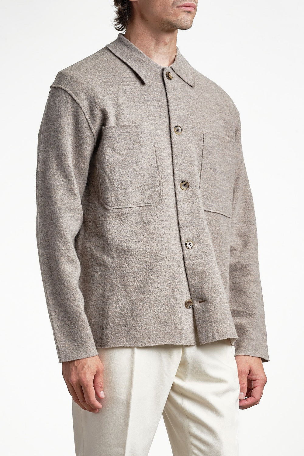 Jonas 6398 Wool Overshirt Khaki Beige – NN07, sidan
